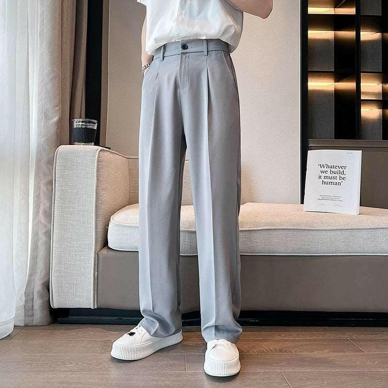 Men's High-Waisted Wide Leg Pleated Front Trousers