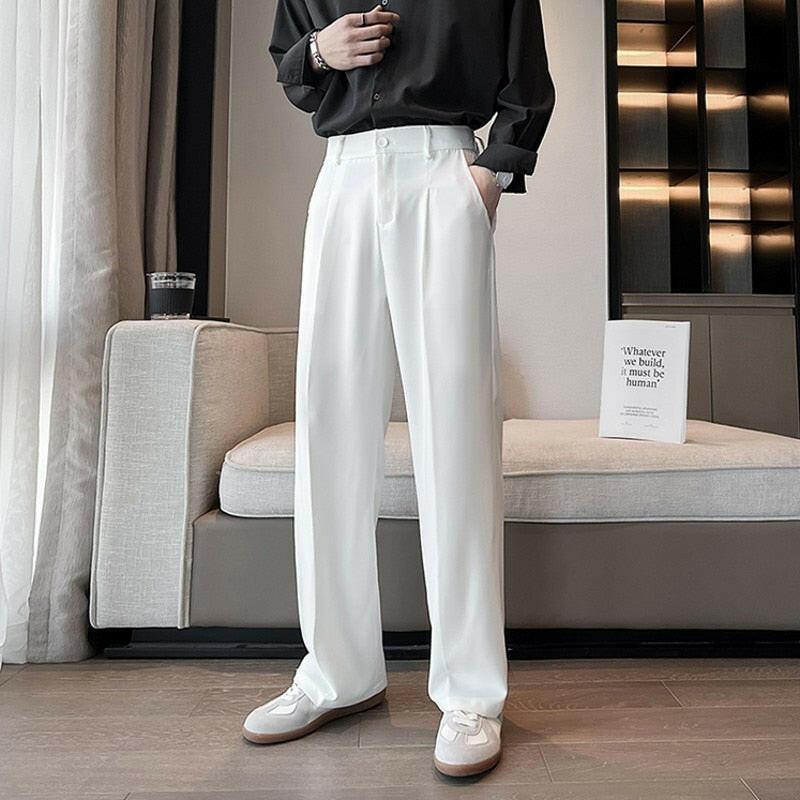 Men's High-Waisted Wide Leg Pleated Front Trousers