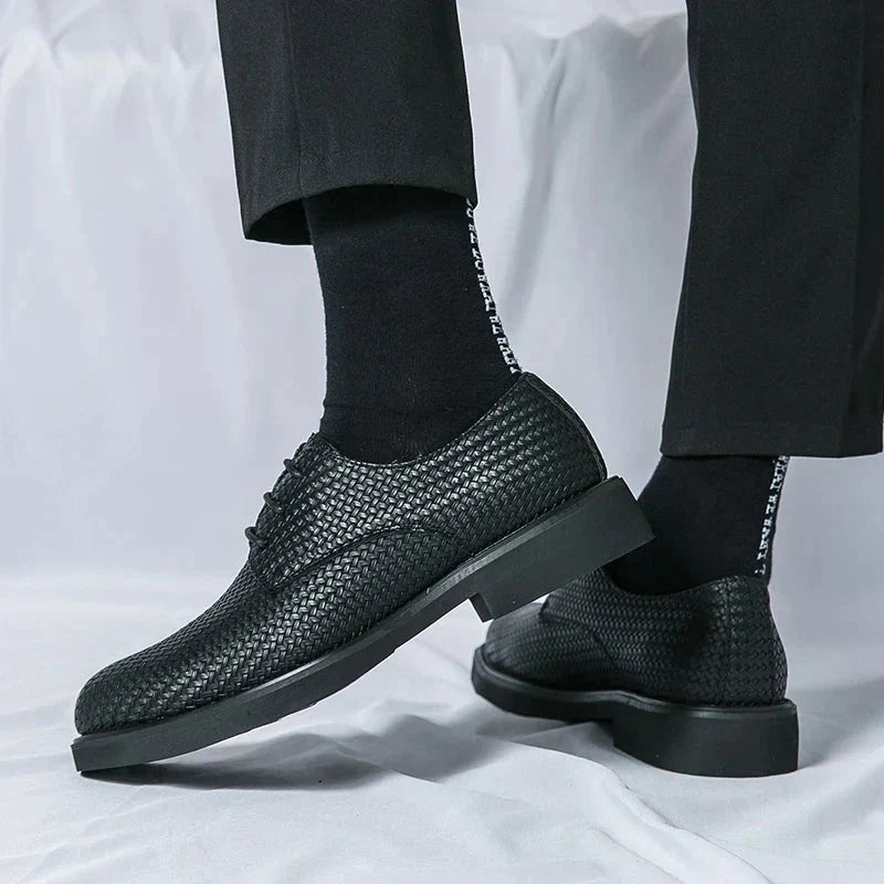 Men’s Lace - Up Dress Shoes with Woven Texture and Rounded Toe