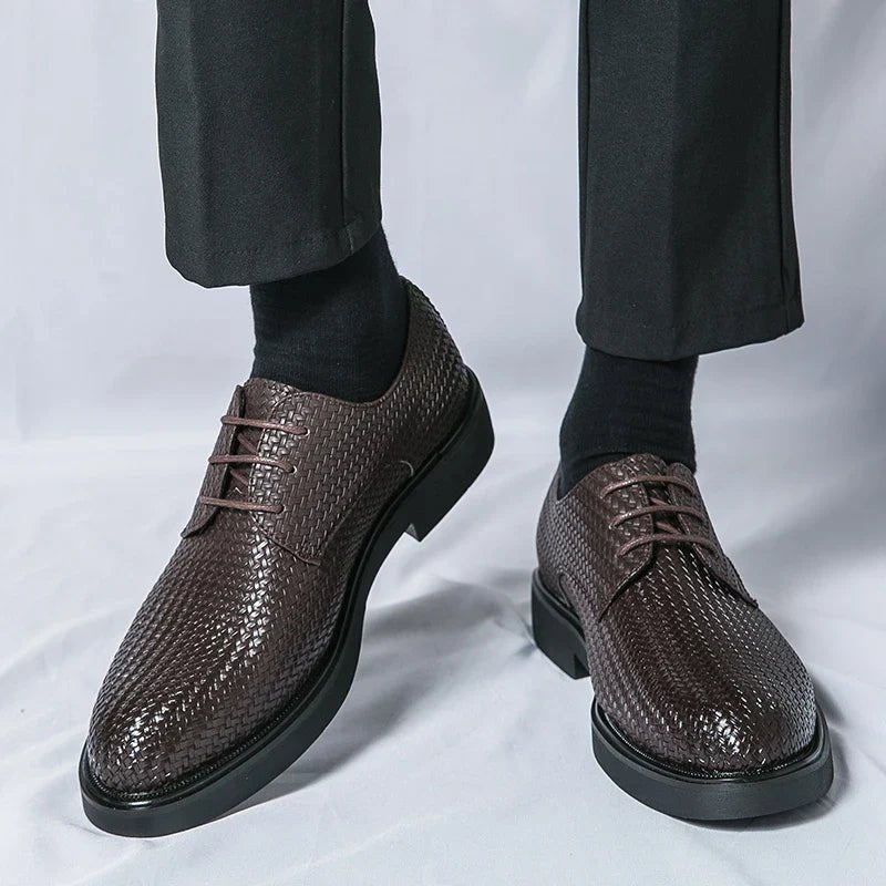 Men’s Lace - Up Dress Shoes with Woven Texture and Rounded Toe