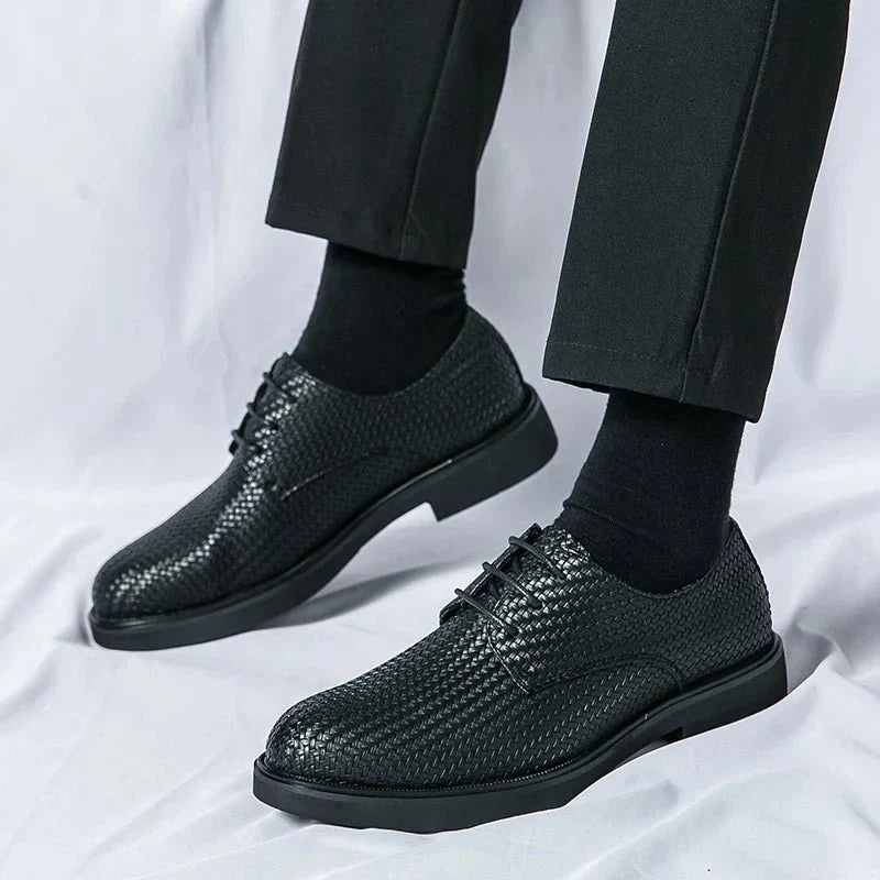 Men’s Lace - Up Dress Shoes with Woven Texture and Rounded Toe