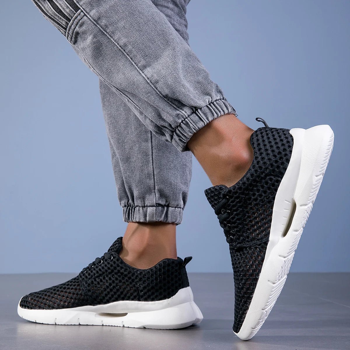 Men’s Lace - Up Mesh Sneakers with Perforated Upper and Lightweight Sole