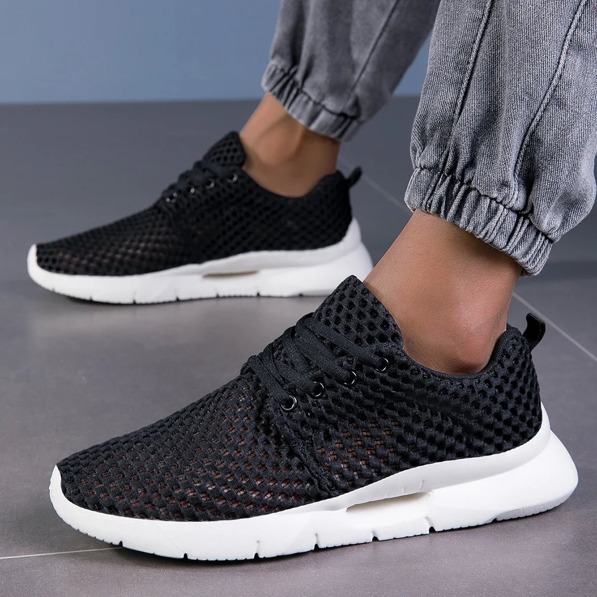 Men’s Lace - Up Mesh Sneakers with Perforated Upper and Lightweight Sole