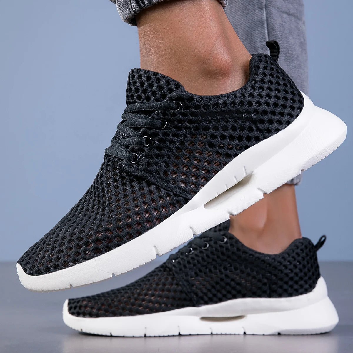 Men’s Lace - Up Mesh Sneakers with Perforated Upper and Lightweight Sole