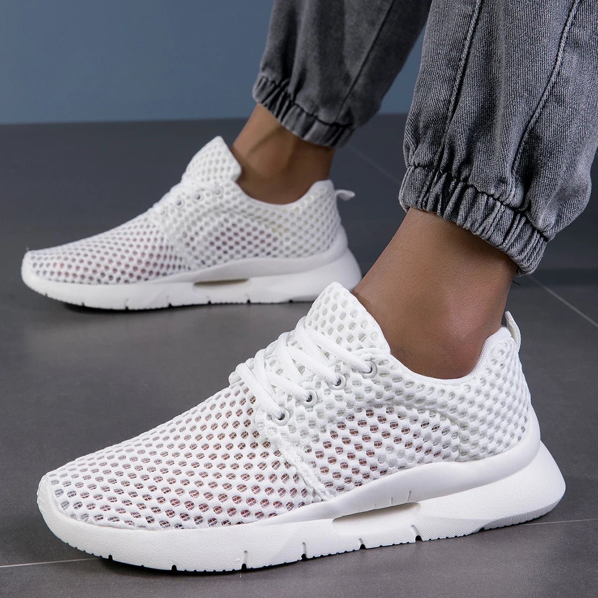 Men’s Lace - Up Mesh Sneakers with Perforated Upper and Lightweight Sole