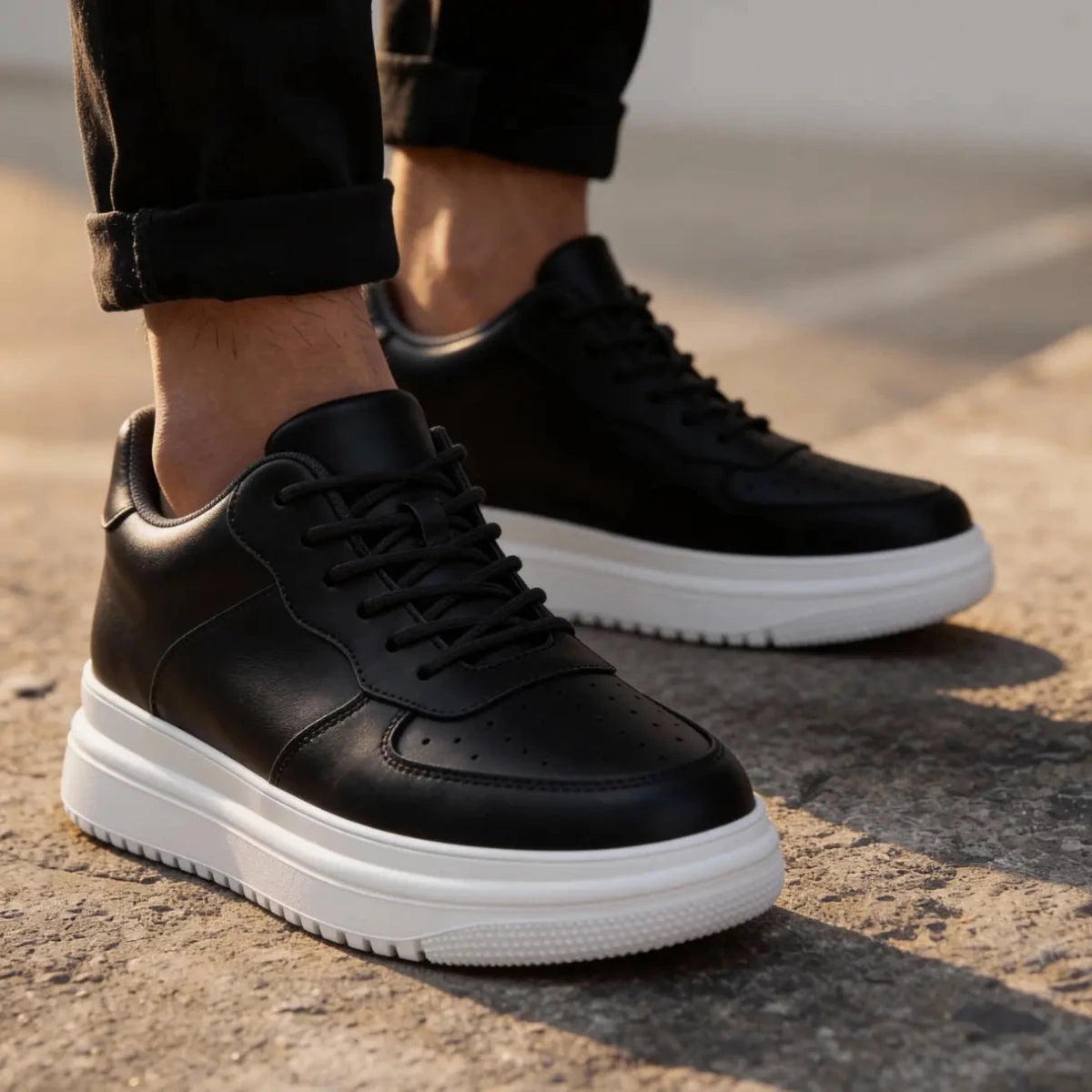 Men’s Lace - Up Platform Sneakers with Perforated Toe and Elevated Sole
