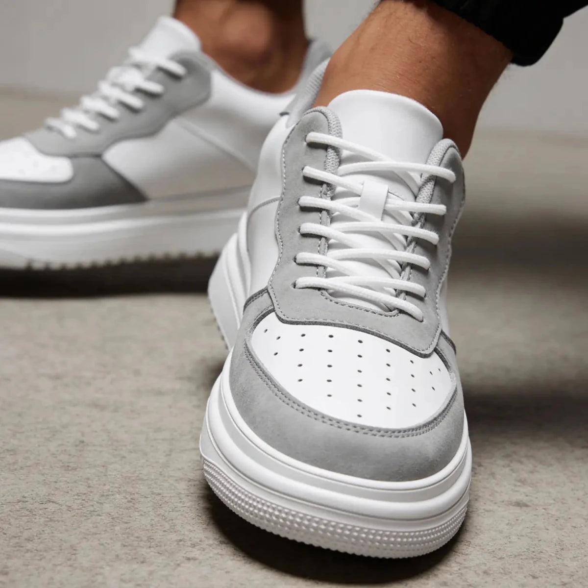 Men’s Lace - Up Platform Sneakers with Perforated Toe and Elevated Sole