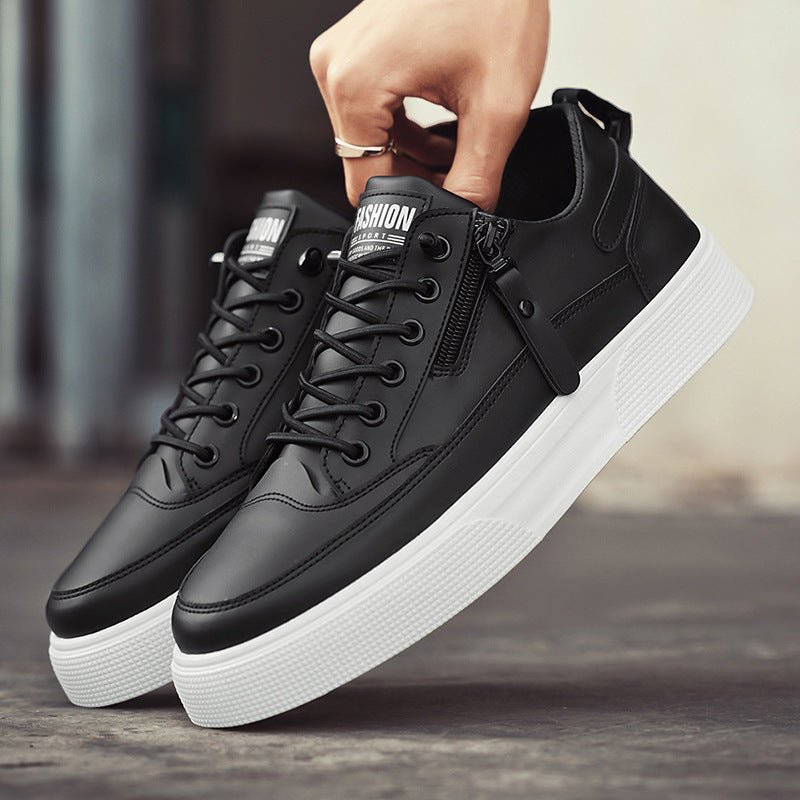 Men's Leather Platform Lace Up Sneakers with Side Zip