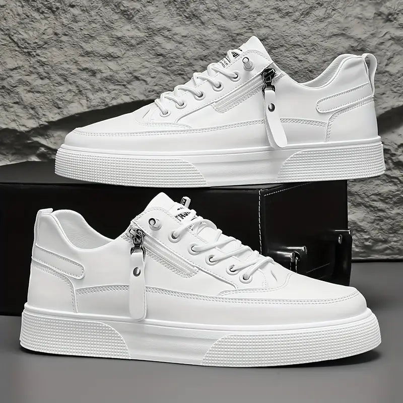 Men's Leather Platform Lace Up Sneakers with Side Zip