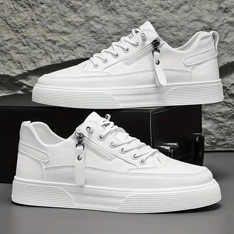 Men's Leather Platform Lace Up Sneakers with Side Zip