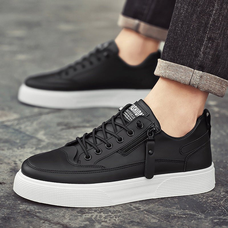 Men's Leather Platform Lace Up Sneakers with Side Zip