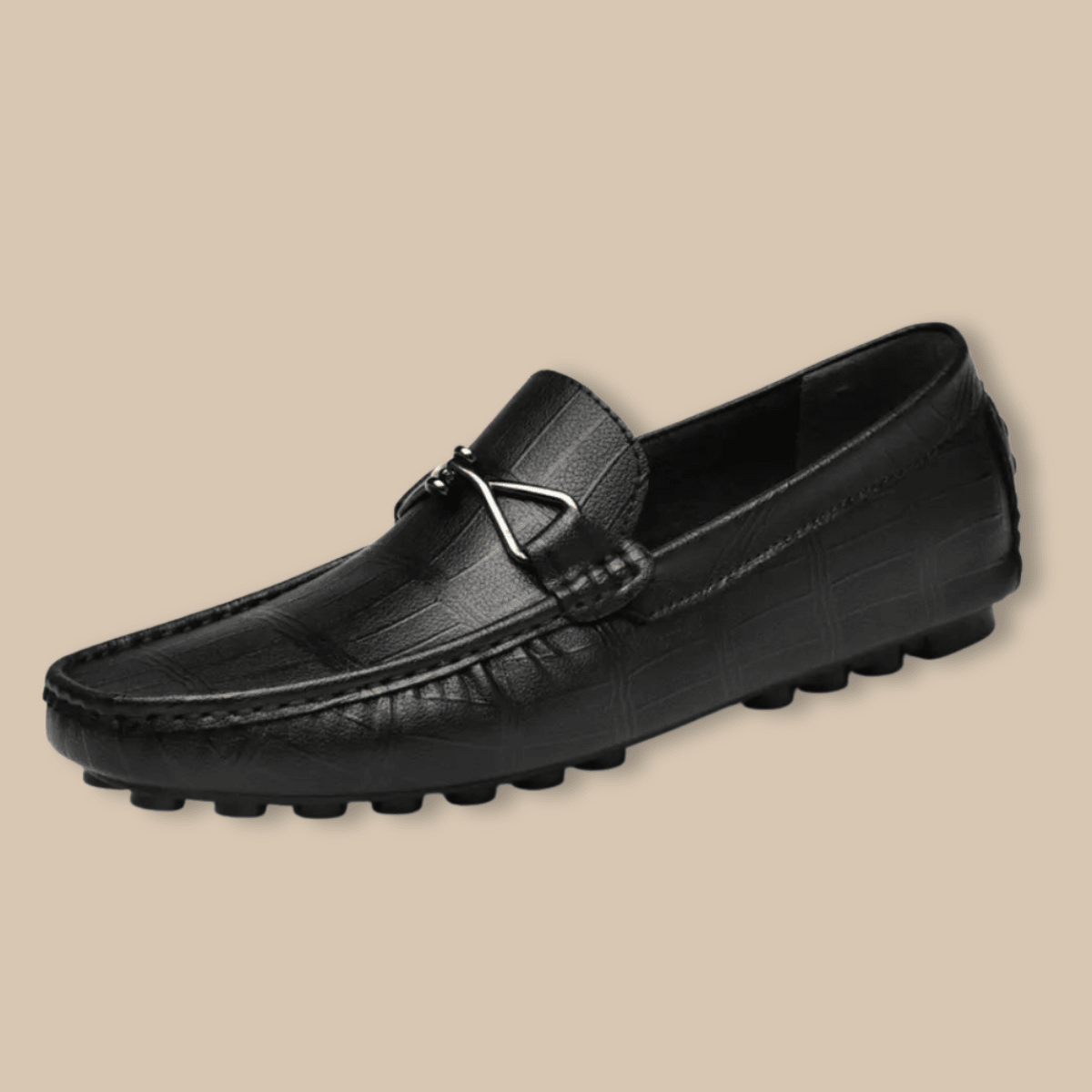 Men’s Leather Slip - On Driving Loafers with Metal Bit Detail and Elevated Sole