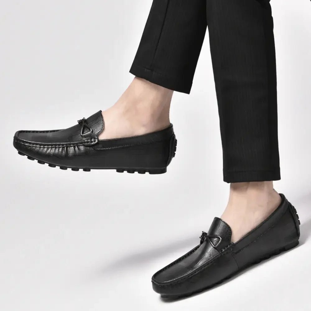Men’s Leather Slip - On Driving Loafers with Metal Bit Detail and Elevated Sole