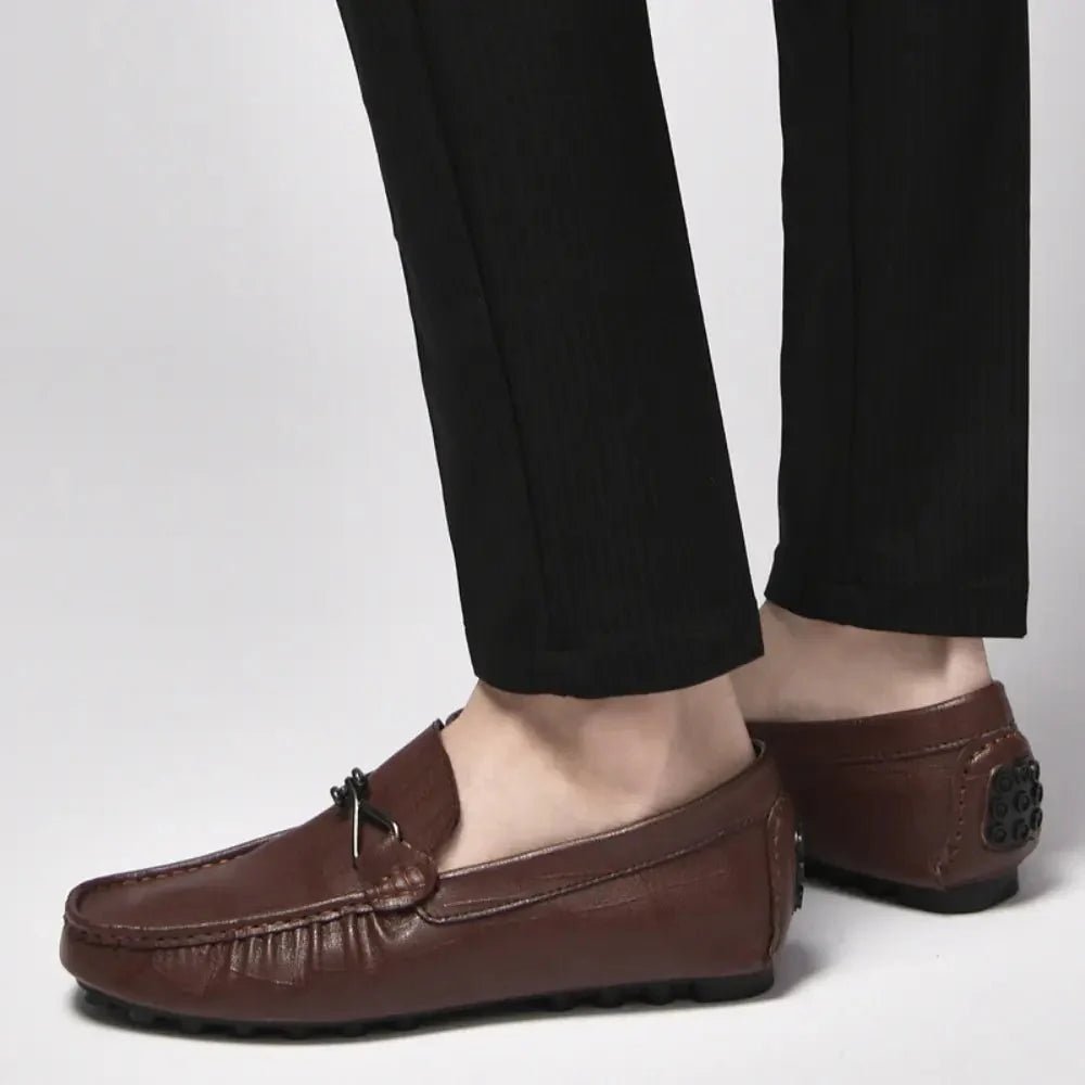 Men’s Leather Slip - On Driving Loafers with Metal Bit Detail and Elevated Sole