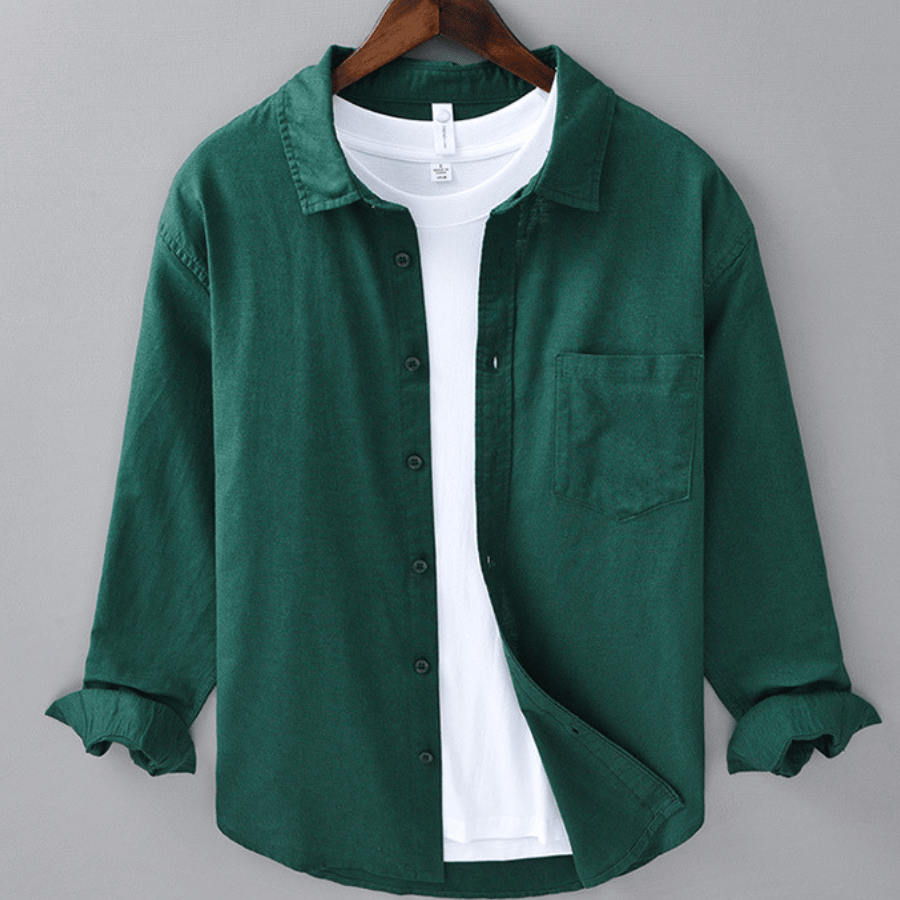 Men's Linen Long Sleeve Button - Up Shirt with Chest Pocket