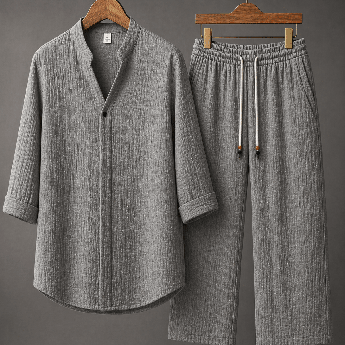 Men's Linen V - Neck Three - Quarter Sleeve Two Piece Set