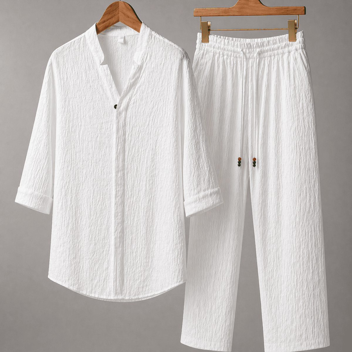 Men's Linen V - Neck Three - Quarter Sleeve Two Piece Set