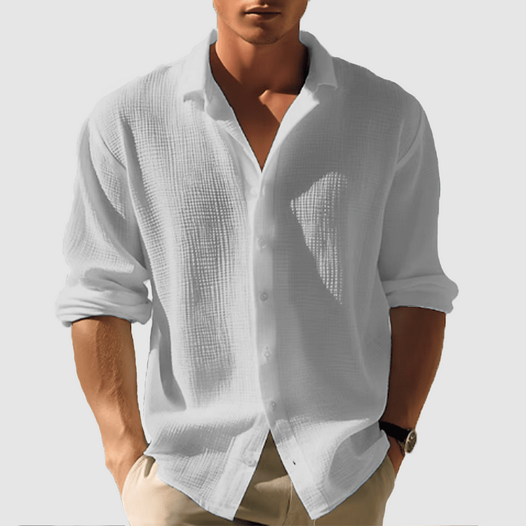 Men’s Long Sleeve Button - Down Shirt with Open Collar