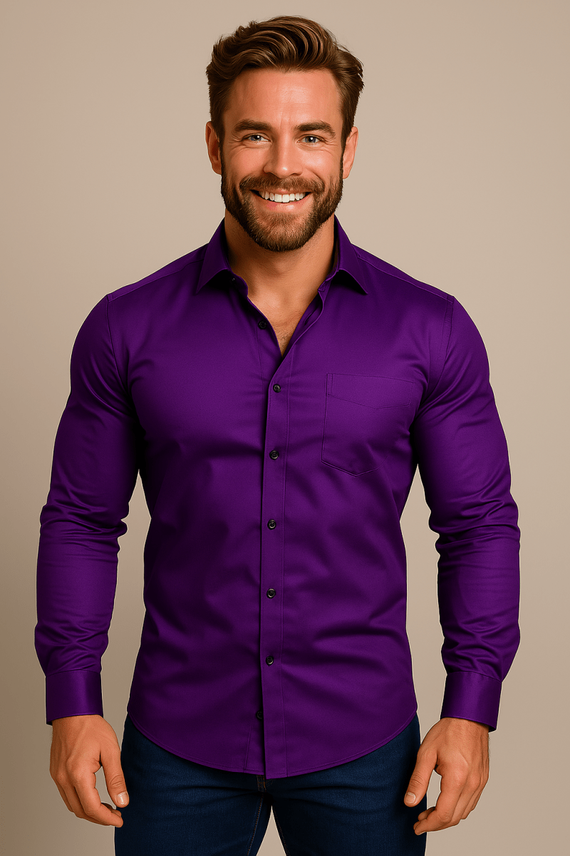 Men’s Long Sleeve Button - Up Shirt with Chest Pocket and Classic Collar