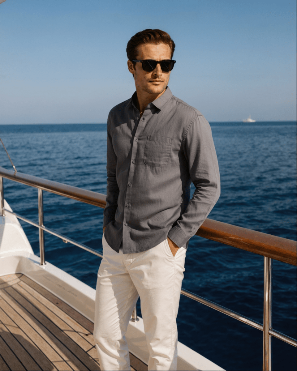 Men’s Long Sleeve Linen Shirt with Button Front
