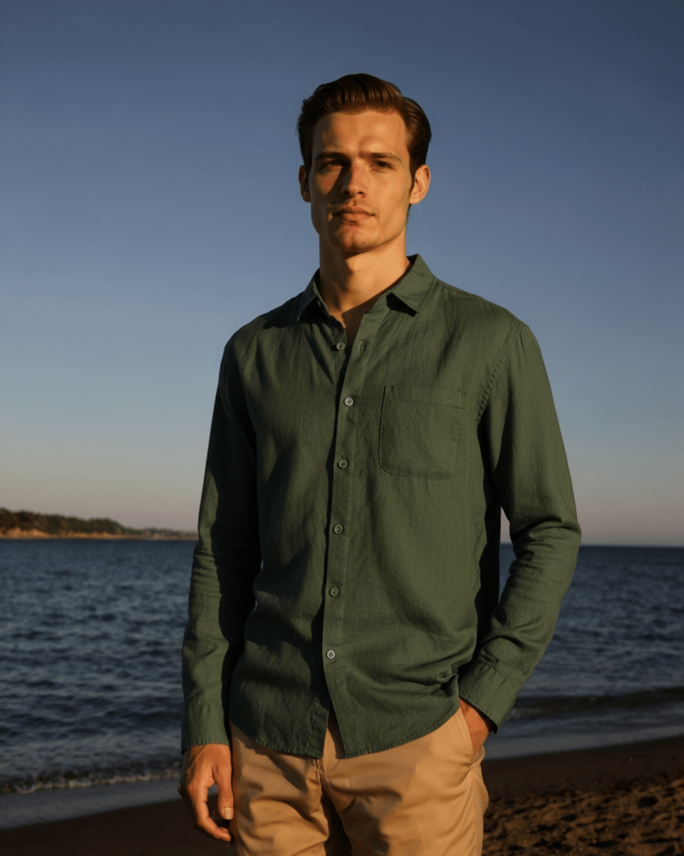 Men’s Long Sleeve Linen Shirt with Button Front