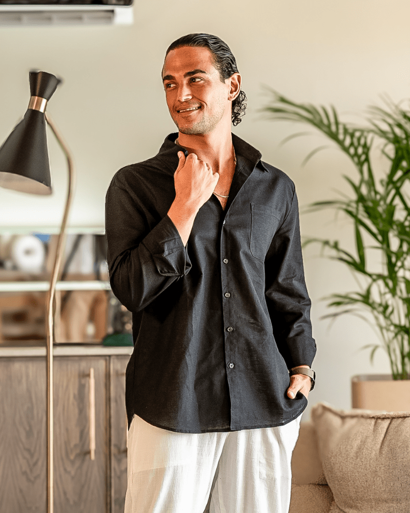 Men’s Long Sleeve Linen Shirt with Button Front