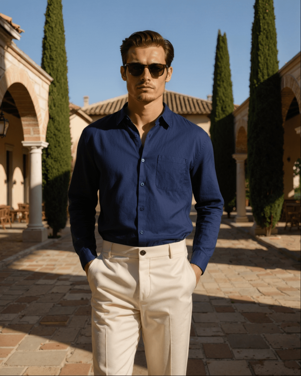 Men’s Long Sleeve Linen Shirt with Button Front
