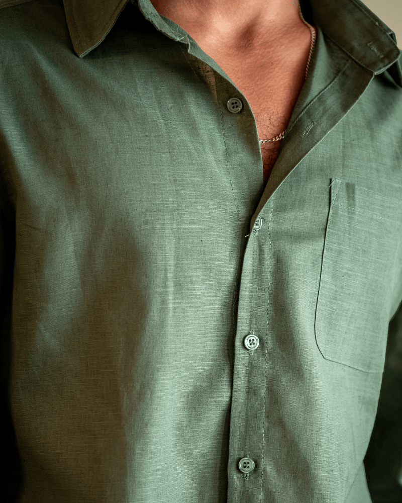 Men’s Long Sleeve Linen Shirt with Button Front