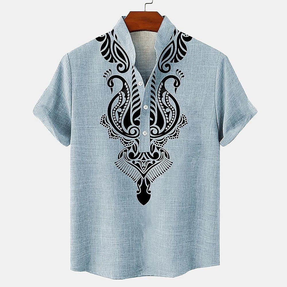 Men’s Nomad Crested Short Sleeve Shirt with Stand Collar Detail