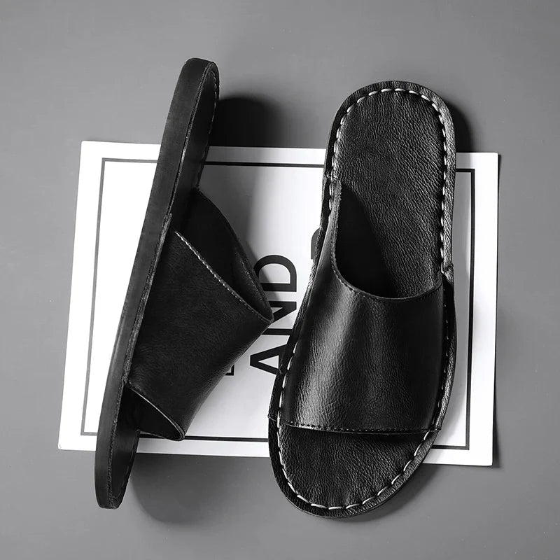 Men’s Open Toe Slip - On Sandals with Wide Strap Upper