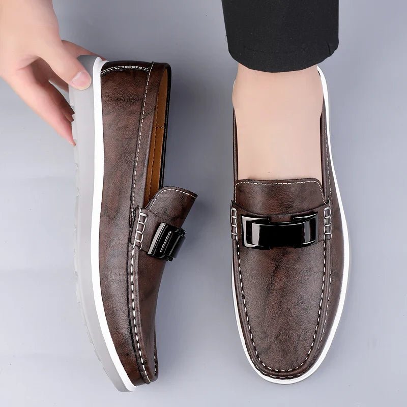Men’s Penny Loafers Men – Slip On Loafers with Metal Buckle and Moc Toe Stitching
