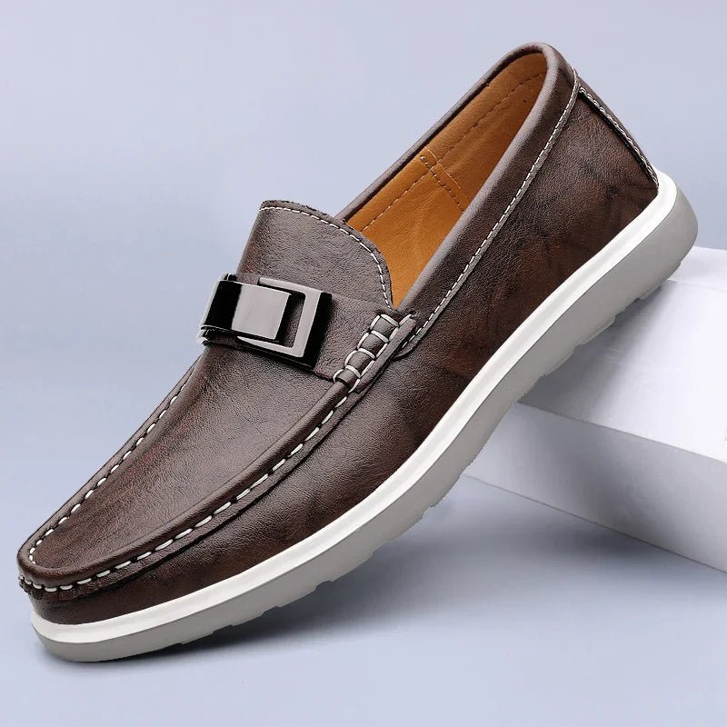 Men’s Penny Loafers Men – Slip On Loafers with Metal Buckle and Moc Toe Stitching