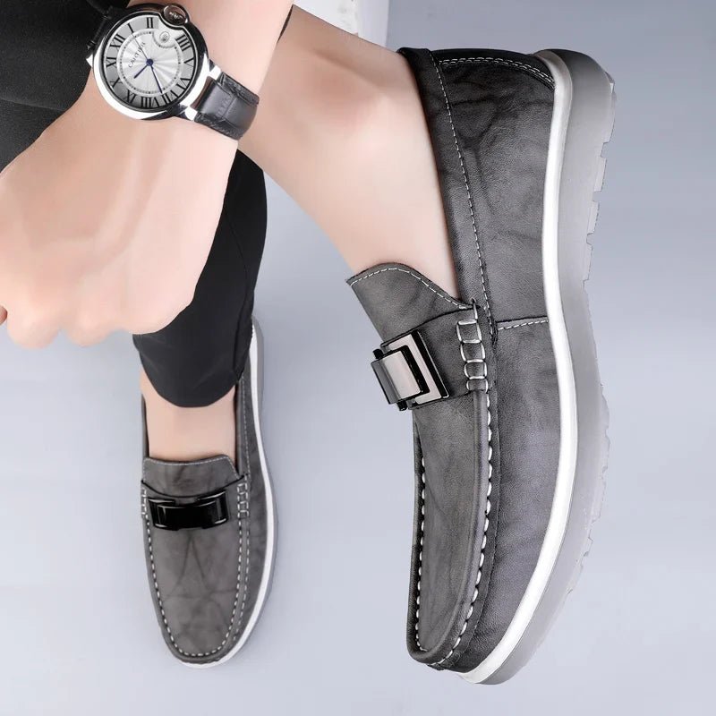Men’s Penny Loafers Men – Slip On Loafers with Metal Buckle and Moc Toe Stitching