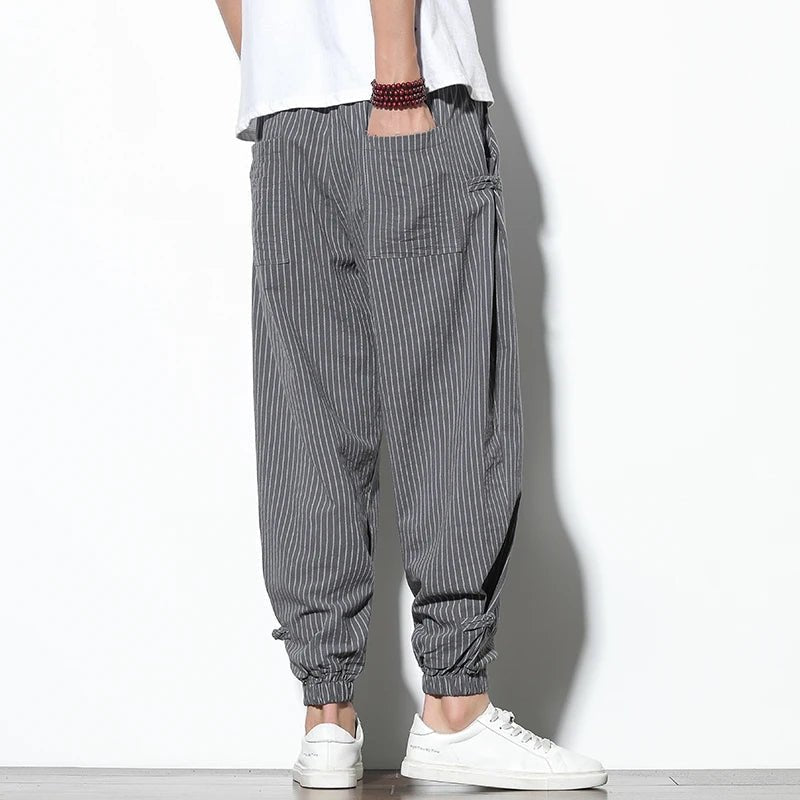 Men's Pinstripe Joggers with Drawstring Waist - Elastic Cuffs