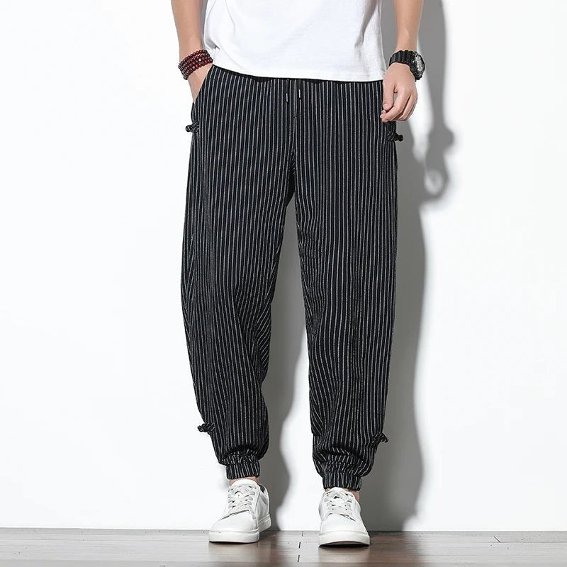 Men's Pinstripe Joggers with Drawstring Waist - Elastic Cuffs
