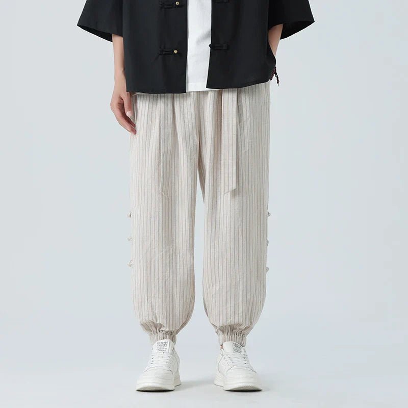 Men's Pinstripe Joggers with Side Buckle Details