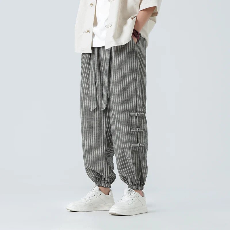 Men's Pinstripe Joggers with Side Buckle Details