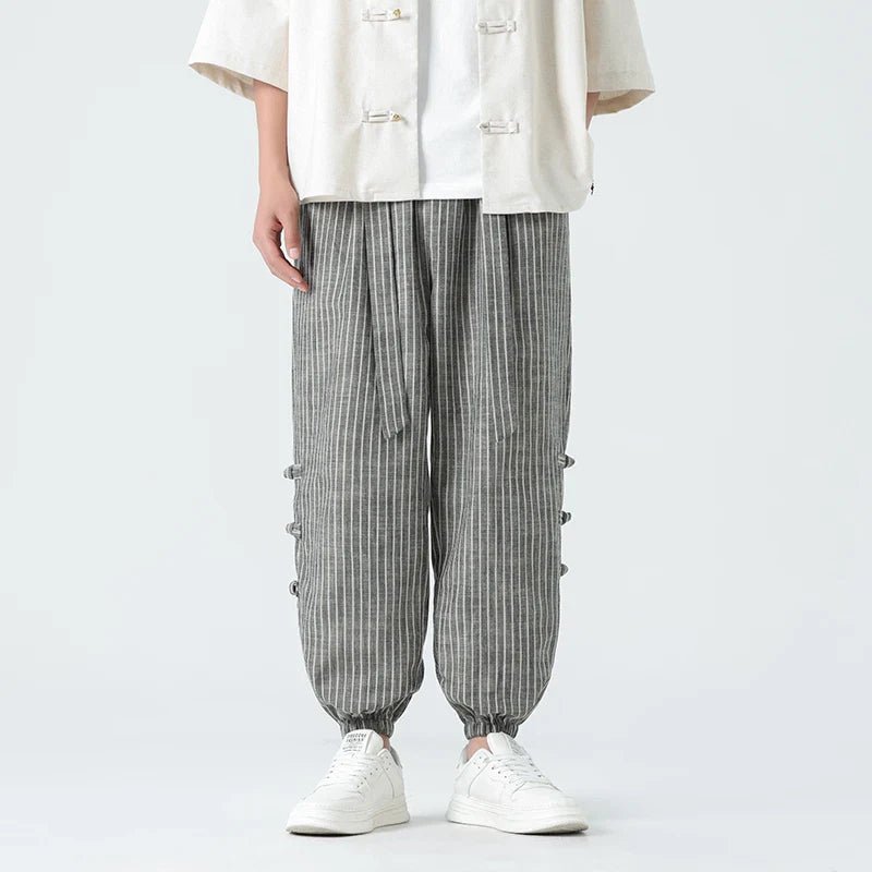 Men's Pinstripe Joggers with Side Buckle Details
