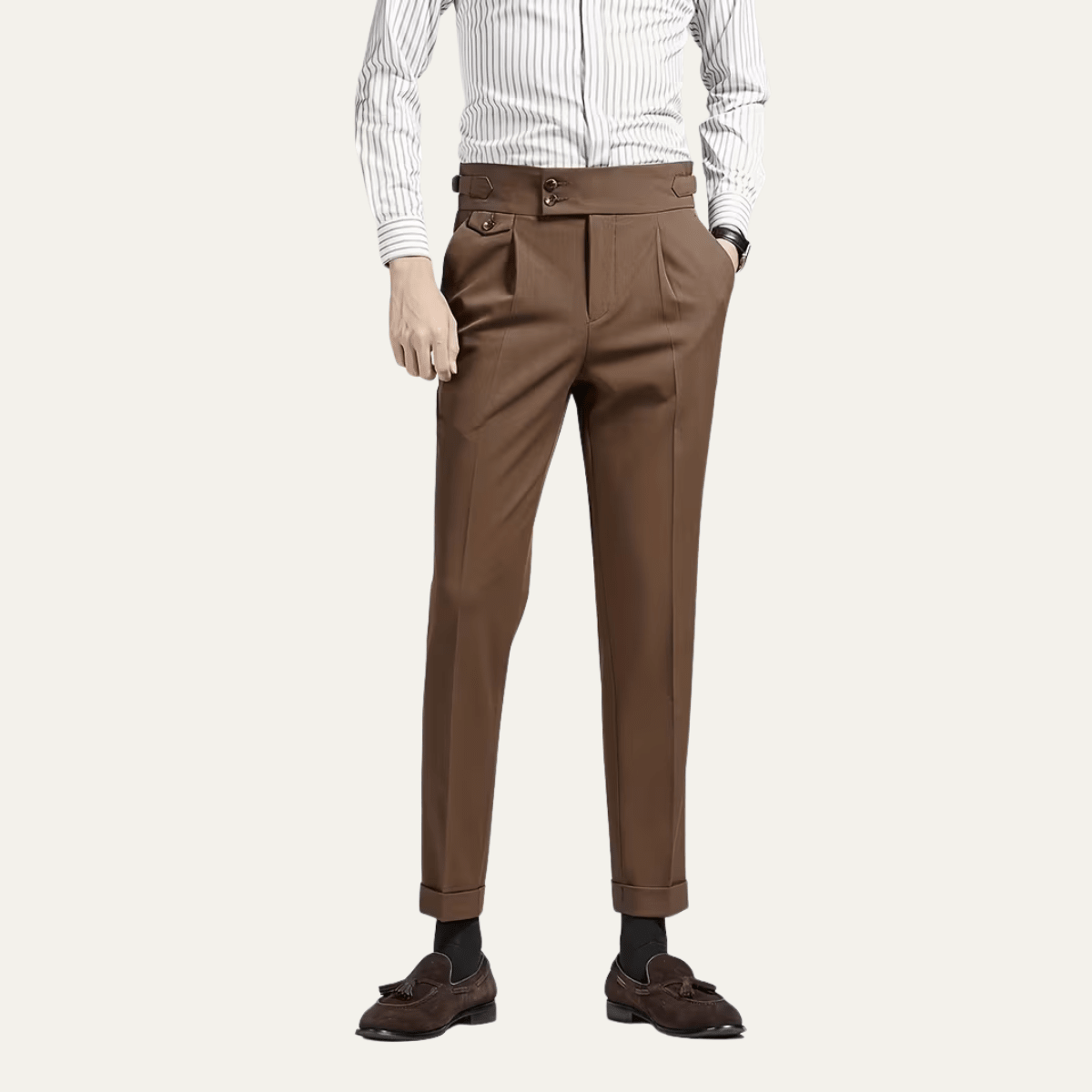 Men’s Pleated Dress Pants with High Waist and Double Button Waistband