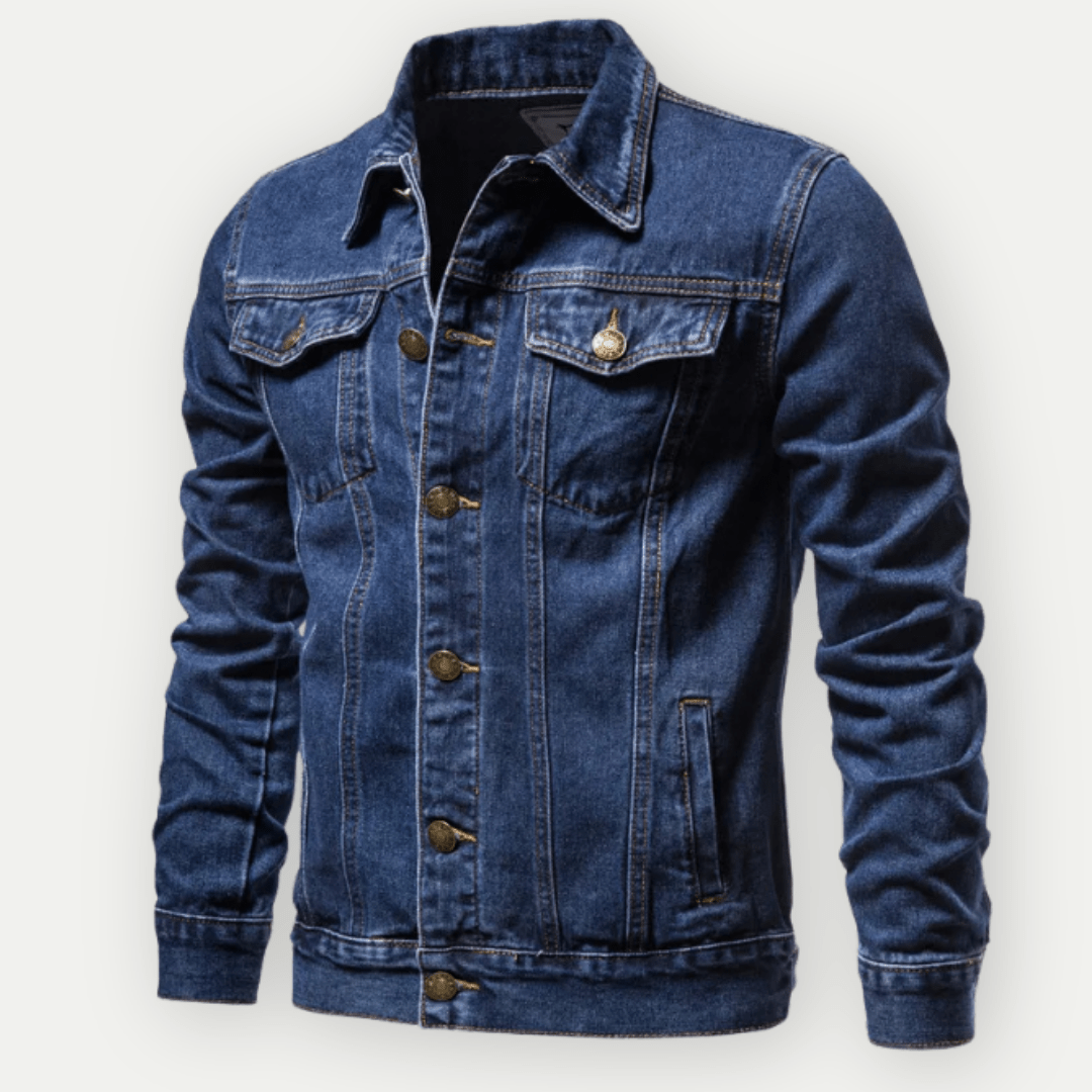 Men’s Regular Fit Denim Jacket with Collared Button Front