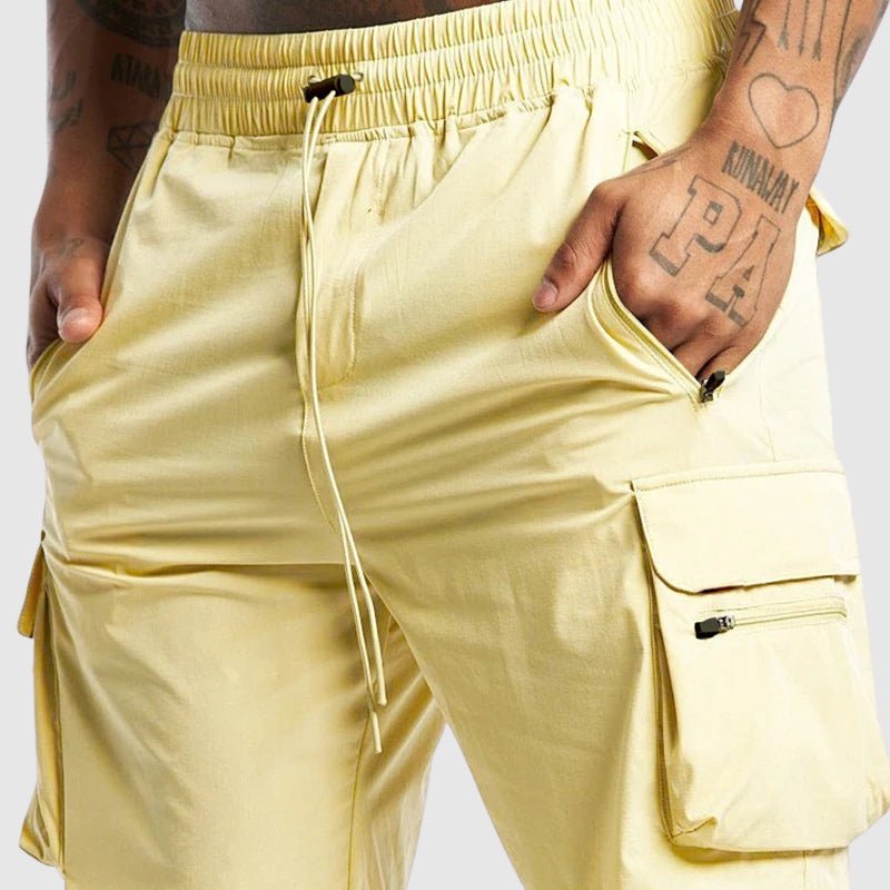 Men’s Relaxed Fit Cargo Shorts with Elastic Waist and Zipper Pockets