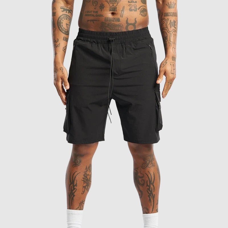 Men’s Relaxed Fit Cargo Shorts with Elastic Waist and Zipper Pockets