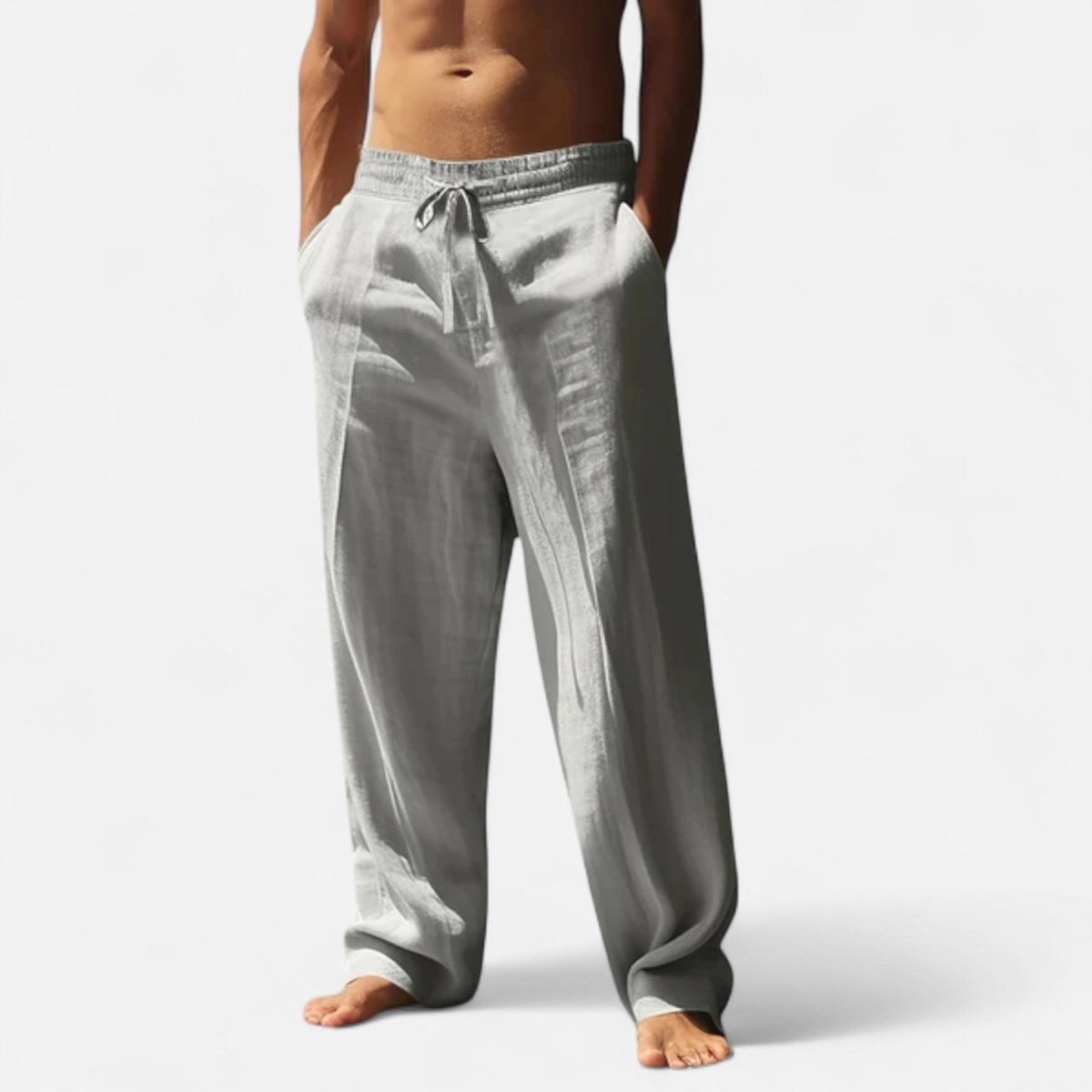 Men’s Relaxed Linen Drawstring Trousers – Easy Fit with Straight Leg Silhouette