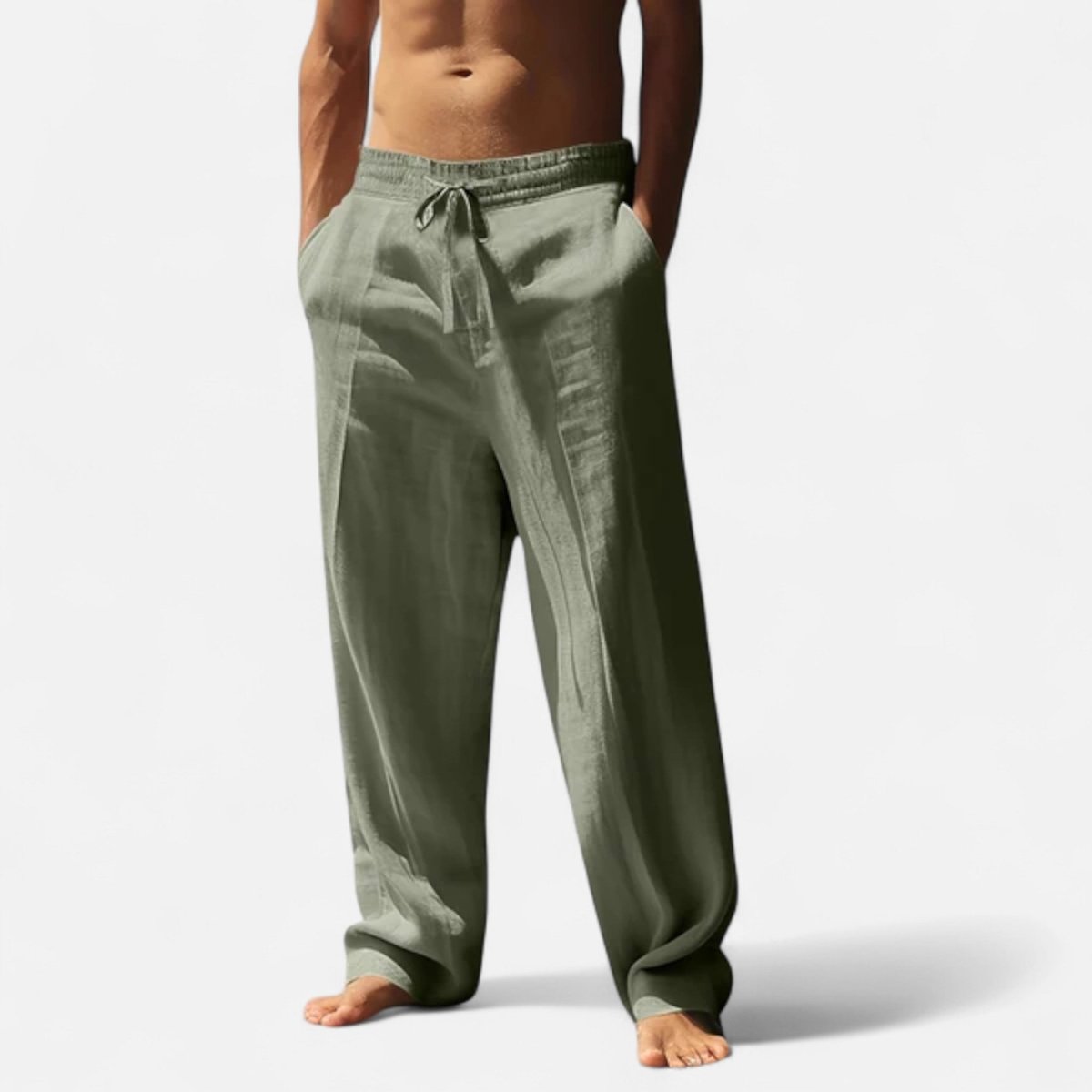 Men’s Relaxed Linen Drawstring Trousers – Easy Fit with Straight Leg Silhouette