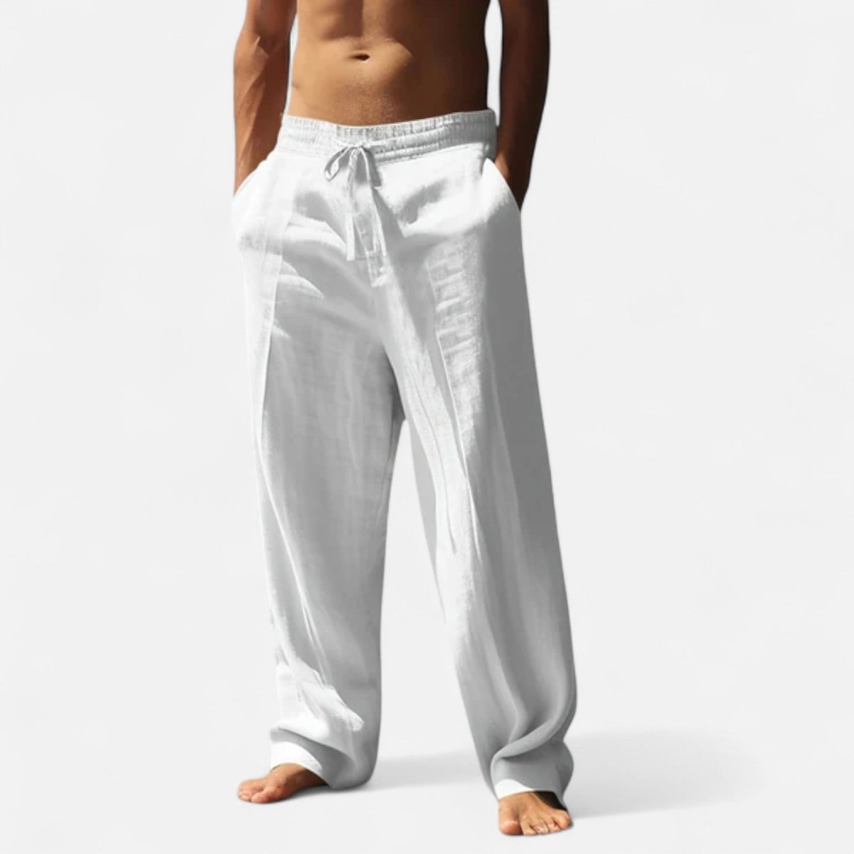 Men’s Relaxed Linen Drawstring Trousers – Easy Fit with Straight Leg Silhouette