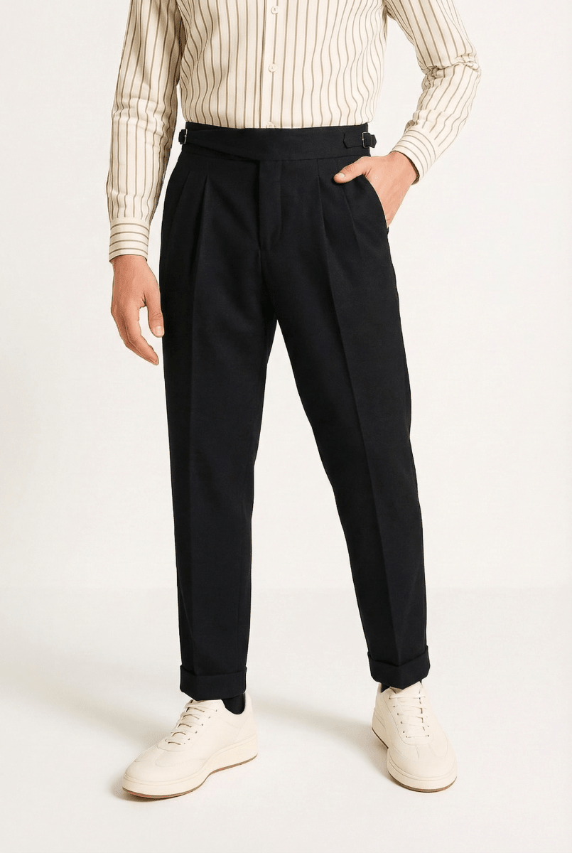 Men’s Relaxed Twin - Pleat Pants – Tailored High - Waist Design with Back Welt Pockets