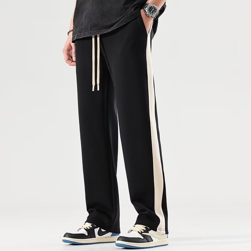 Men’s Relaxed Wide - Leg Pants with Drawstring Waist and Side Stripe Detail
