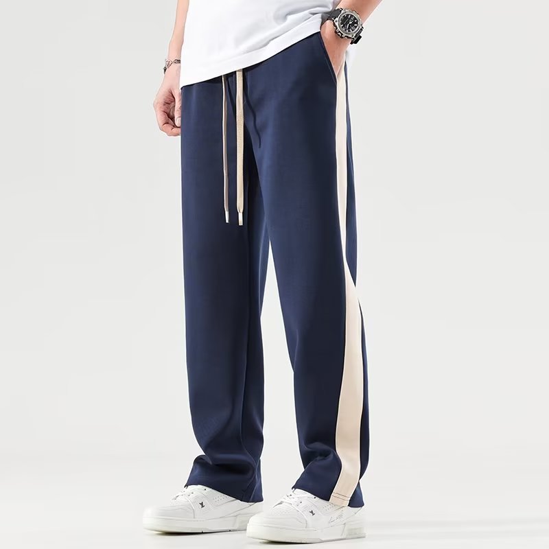 Men’s Relaxed Wide - Leg Pants with Drawstring Waist and Side Stripe Detail
