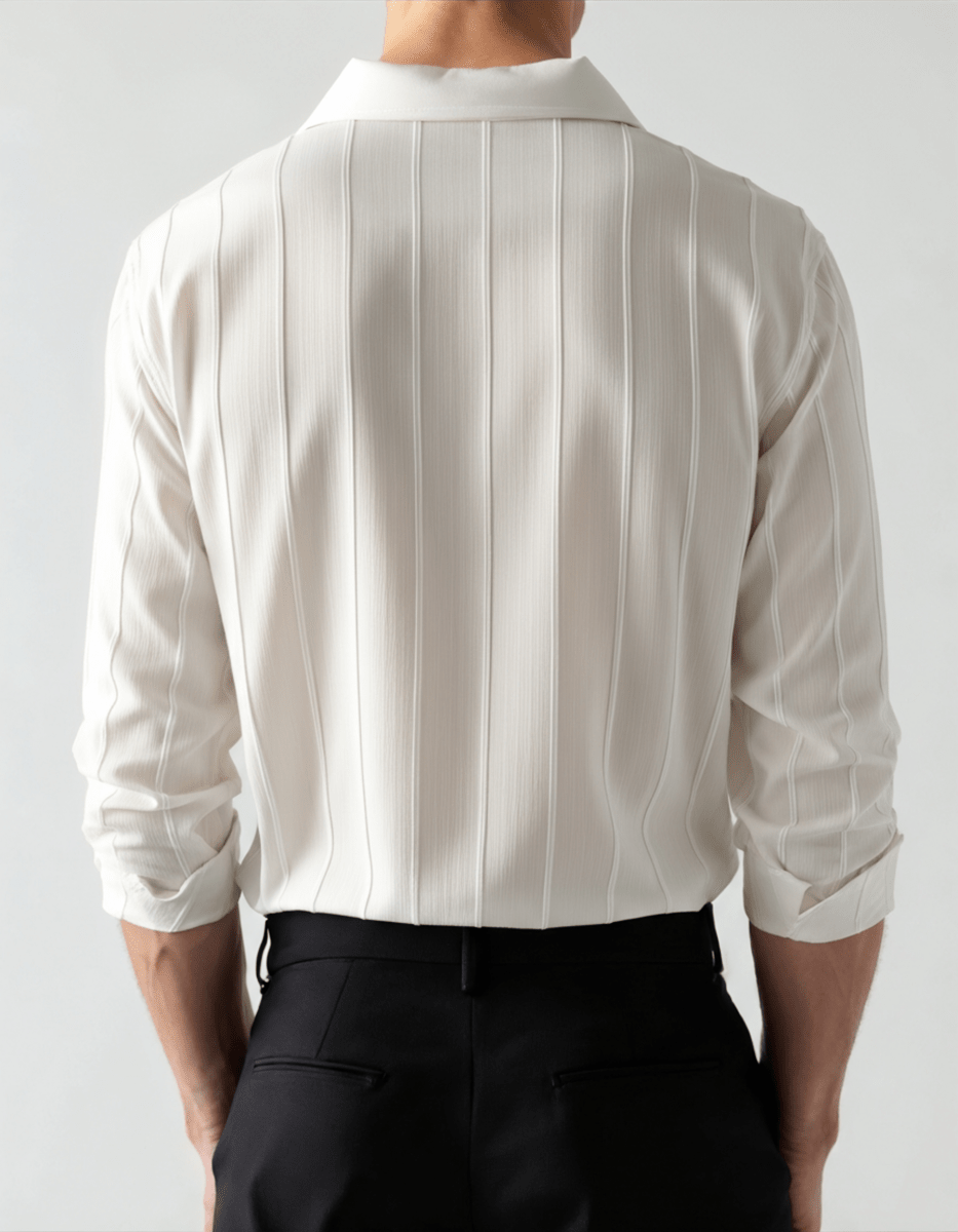 Men’s Ribbed Long Sleeve Button - Up Shirt with Chest Pockets