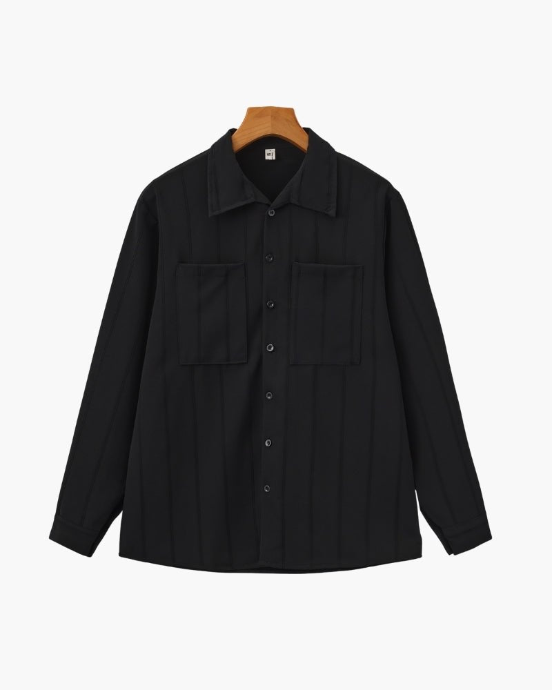 Men’s Ribbed Long Sleeve Button - Up Shirt with Chest Pockets